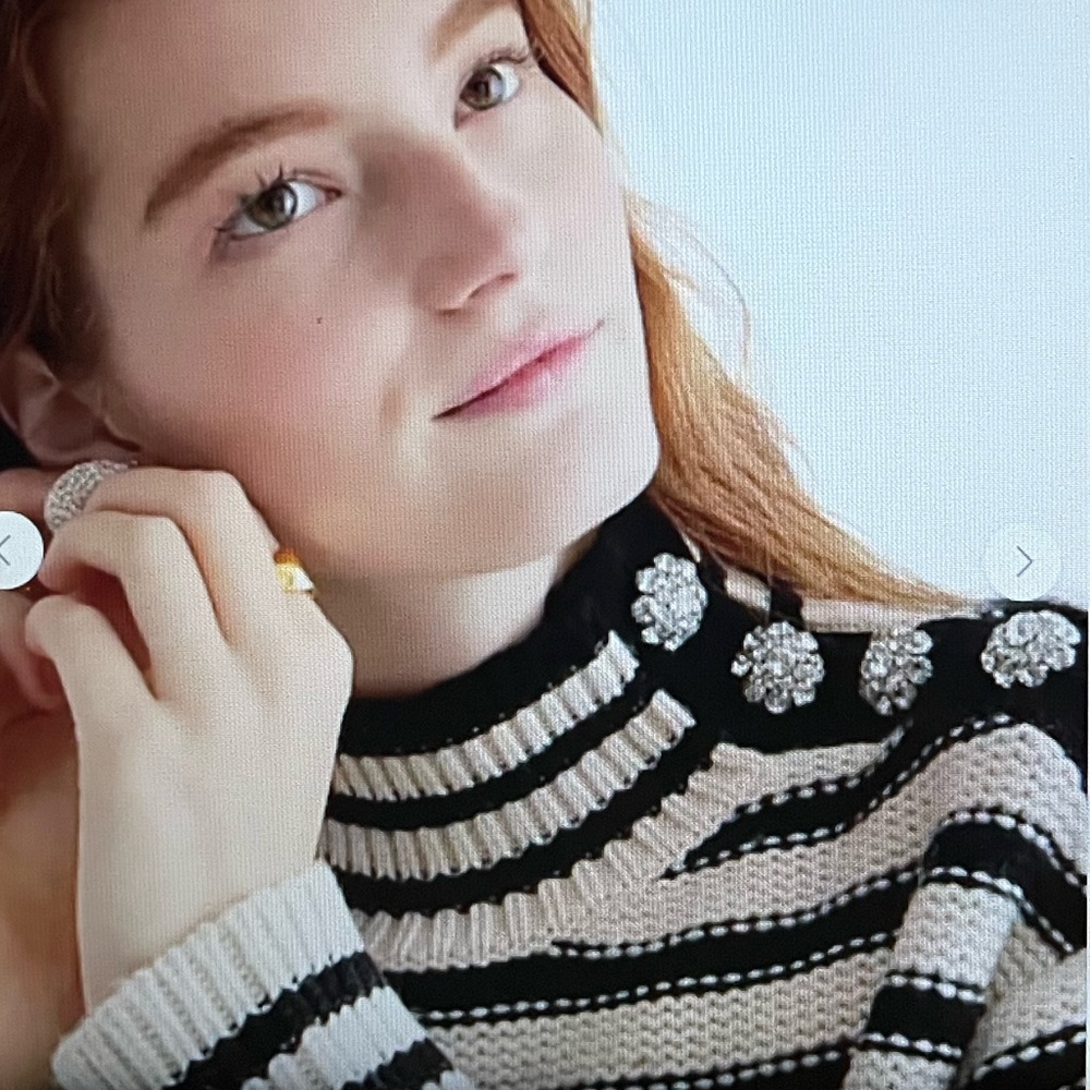 NWT JCrew Striped Wool Blend Sweater with Jewel Buttons